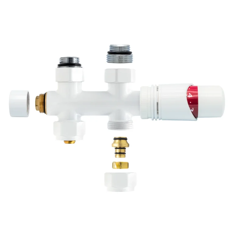 Thermostatische aansluitset wit recht