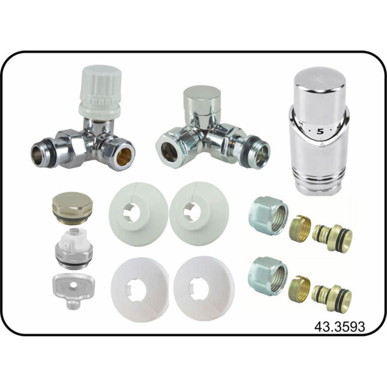 Luxe therm rad aansluitset haaks verkeerd links chroom