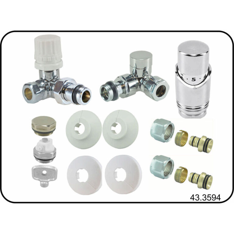 Luxe therm rad aansluitset haaks verkeerd rechts chroom