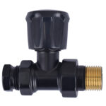 Radiator-ventiel+adaptor 15 mm 1/2 recht vernikkeld mat-zwart