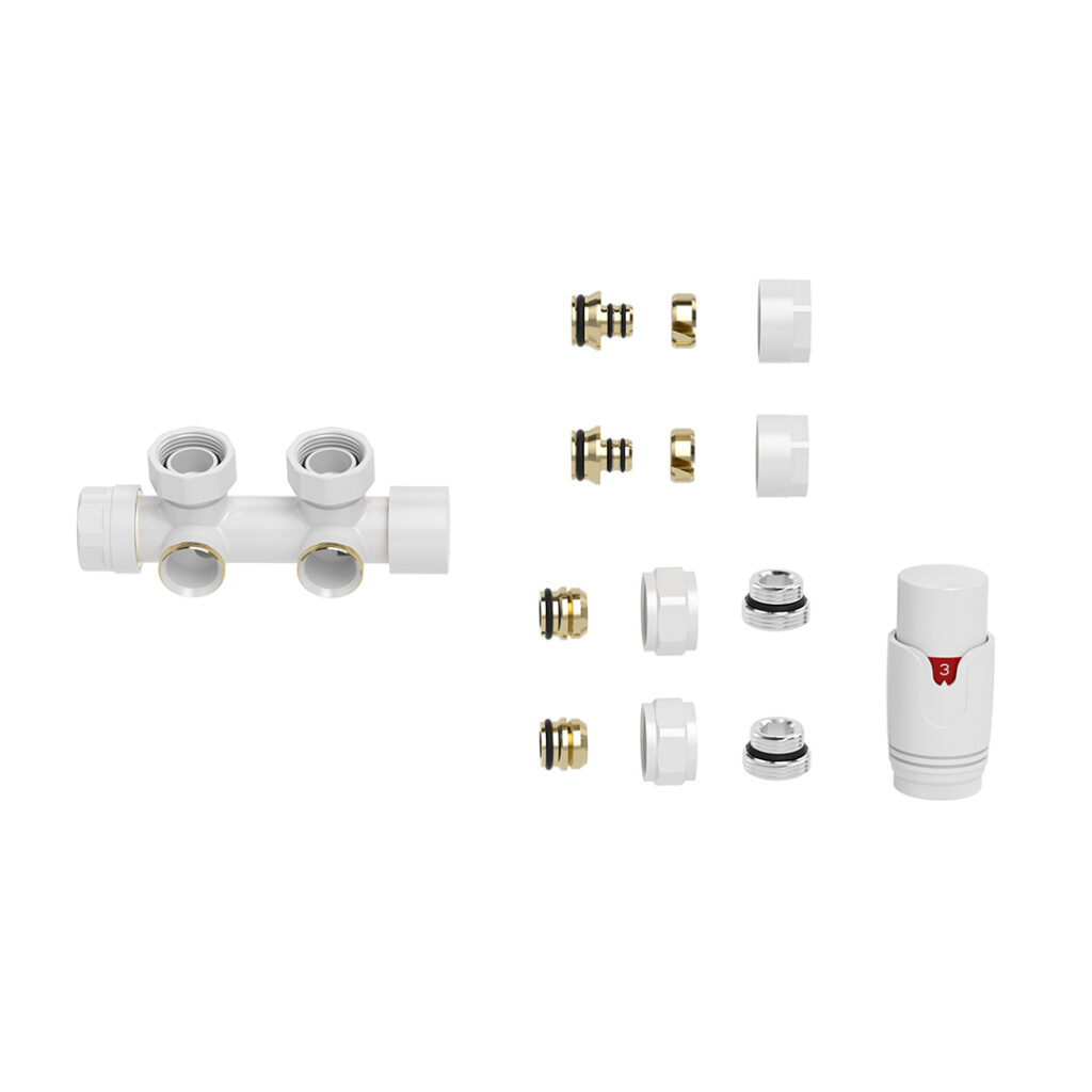 Set thermostatisch onderblok haaks links/rechts glans wit