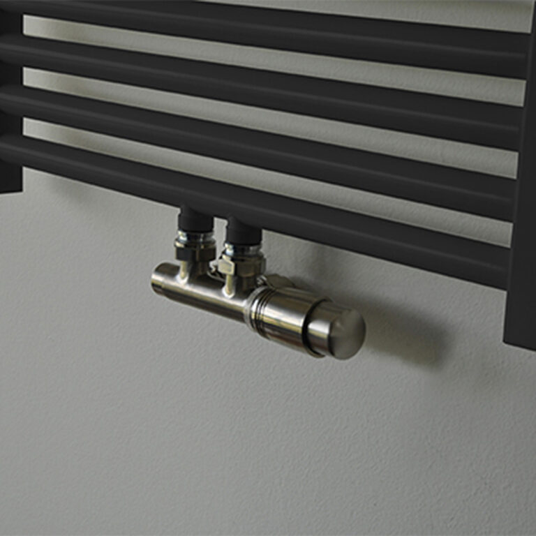 Set thermostatisch onderblok haaks-rechts geborsteld staal