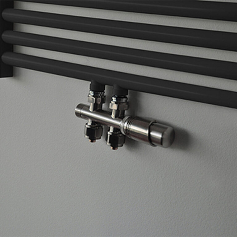 Set thermostatisch onderblok recht geborsteld staal